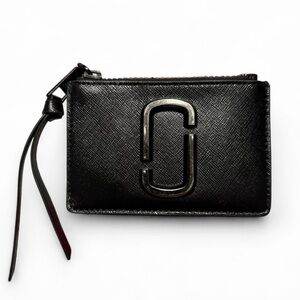 Marc Jacobs Black Leather Snapshot Top Zip Card Case with Double J Logo